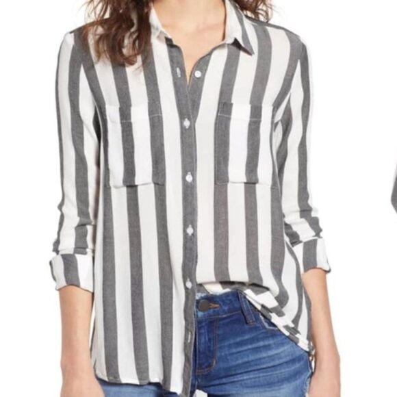 BP "The Perfect Shirt" Striped Button Down - size XS in Black/White - Picture 2 of 16